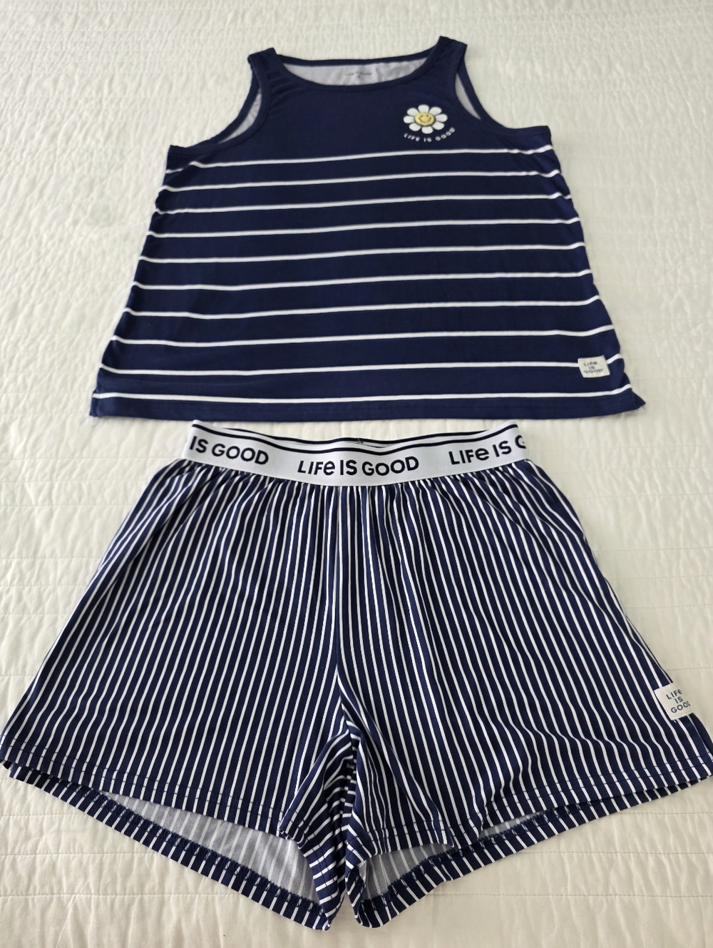 Life is Good Navy & White Striped Tank and Shorts Set Sleepwear Small